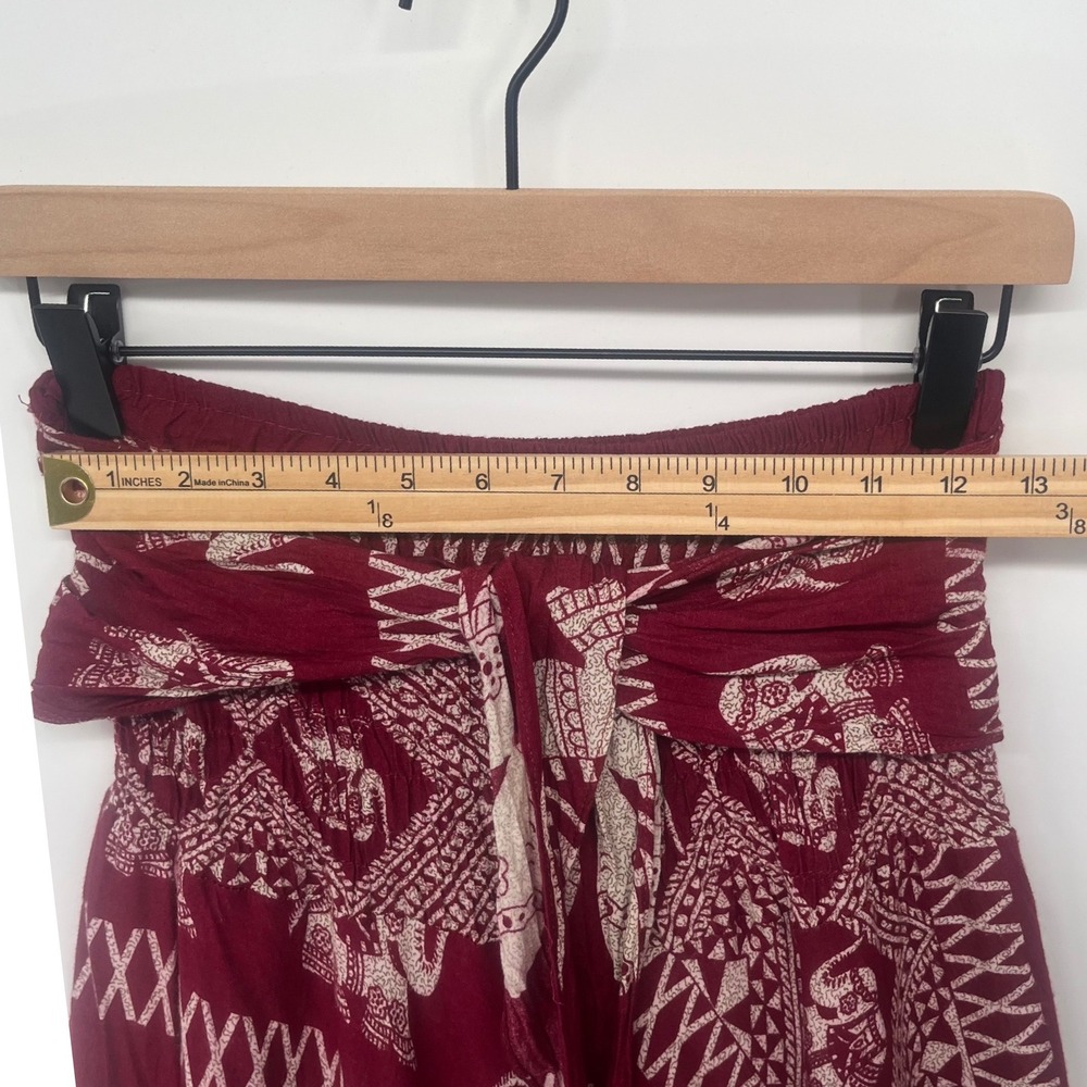Bangkok Pants Elephant Print Skirt Women One Size Burgundy Smocked Waist Boho - Picture 3 of 9